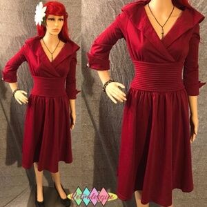 "Ramona" Red/Maroon Big Collar Swing Dress- NWT